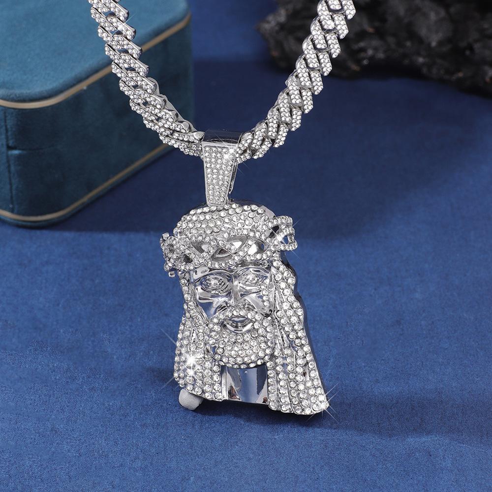 Diamond Encrusted Pendant, Street Style, Versatile, Alloy, Cuban Chain, Set, Niche Hip-hop Pendant Necklace, Personalized Religious Belief