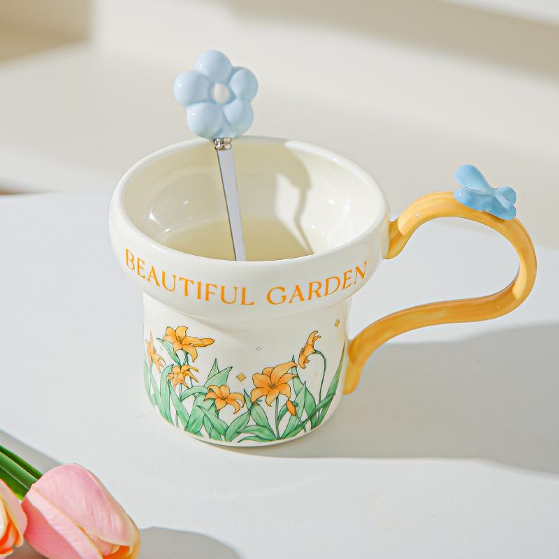 Classical flower ceramic mug household water cup breakfast cup girls coffee cup afternoon teacup girlfriend souvenir