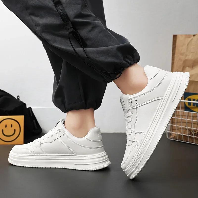Leather Men Casual Shoes Lightweight Mens Running Shoes Platform White Sneakers Outdoor Breathable Sport Shoes Tennis Shoes