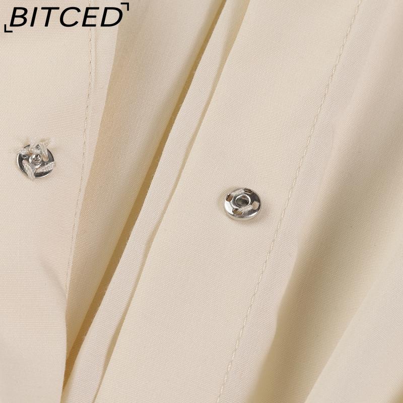 BITCED Women Casual Loose Long Dress Turn-down Collar Long Sleeve