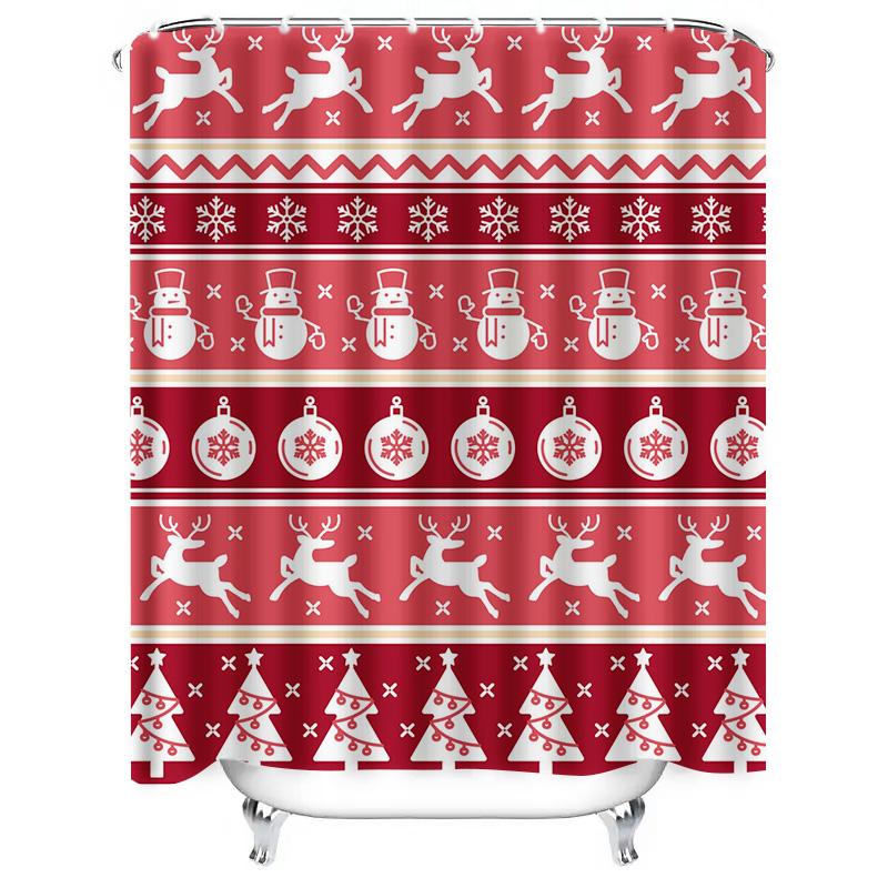 TU Festive Christmas Shower Curtain Waterproof Holiday Decor Reversible Snowflakes Pattern Bathroom Curtain Set Holiday Home Dec