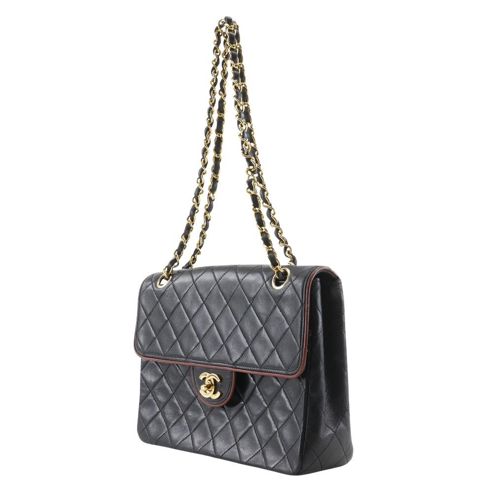 Chanel ChainShoulder Shoulder Bag Matelasse Double Chain Black Lambskin Women Used