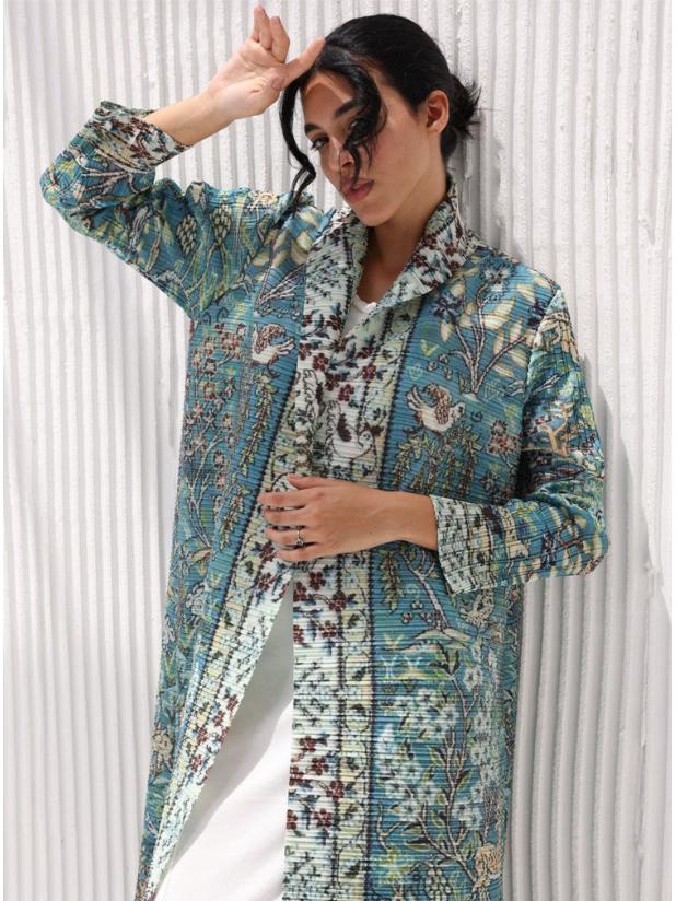 Miyake Pleats Women's High-End Printed Trench Coat Cardigan Muslim Robe