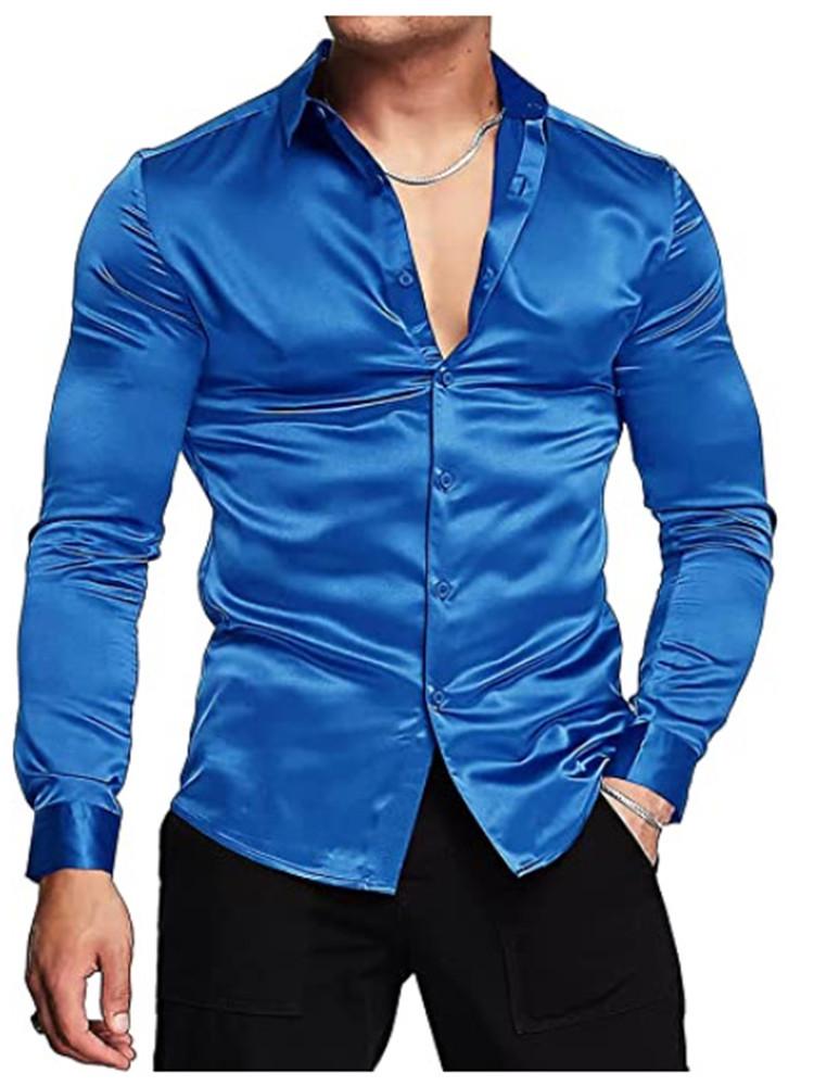 Autumn 2026 Men's Shiny Solid Color Party Shirt - European & American Fashion Bestseller