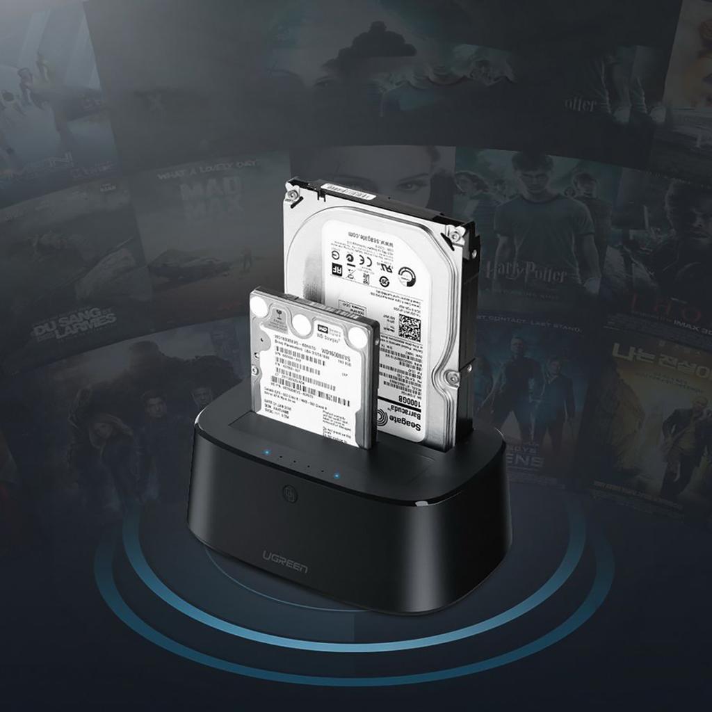 Ugreen CM198 USB 3.0 SATA Hard Drive Docking Station with EU Power Adapter - Supports 2.5"/3.5" Drives - Black