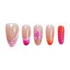 30pcs Almond Press On Nails With Floral Design Short Glossy False Nails with Rhinestones Decor For Party Wedding Photography
