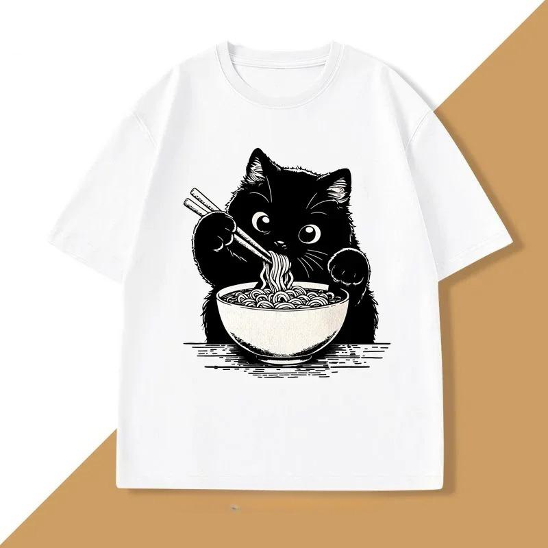 Noodle Cat TShirt Pure RaUnisex Cat Mom Tee Trendy Summer Cat Lover Tees Tshirt Funny Graphic T Shirts Short Sleeve Tees