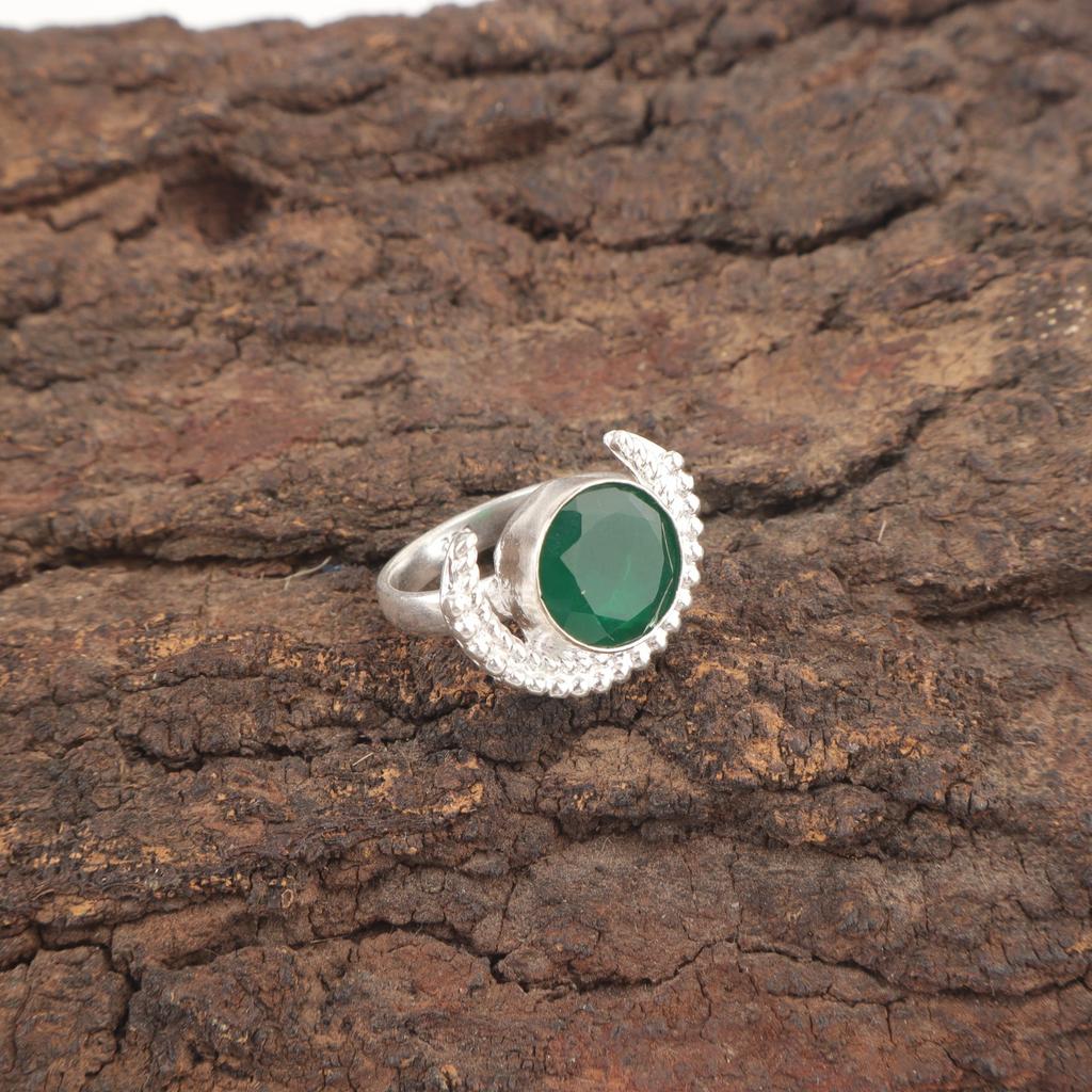 Green Onyx Stone 925 Silver Stackable Birthday Best Sisters Gift Ring Jewelry RR-48-3