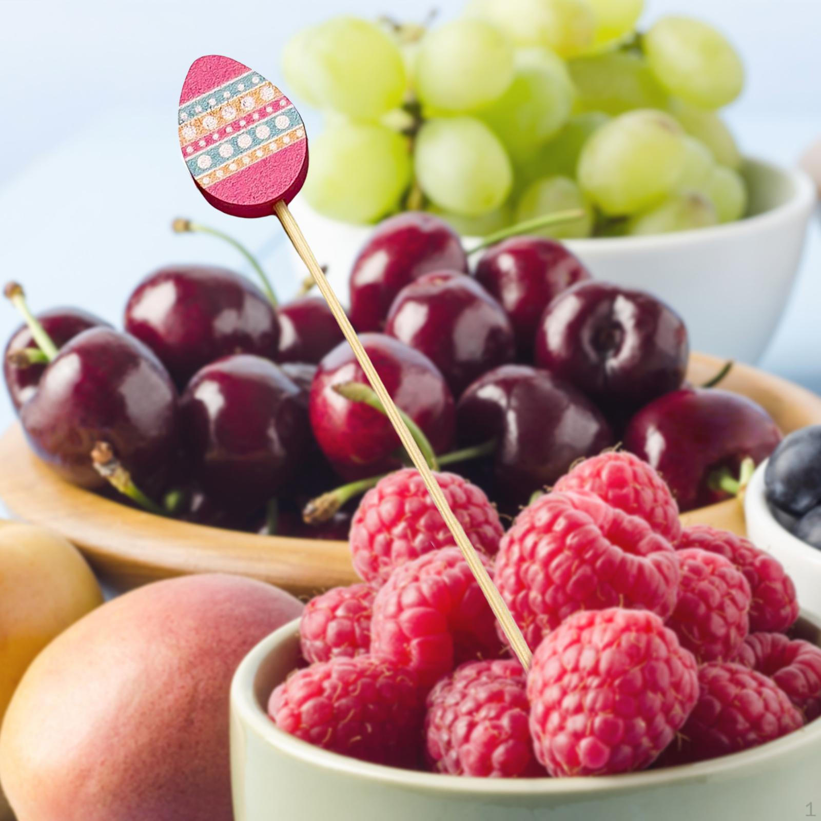 100 Pieces Wood Fruit Picks Food Decor Appetizers Cocktail Sticks Snacks Drinks Cake Toppers for Egg