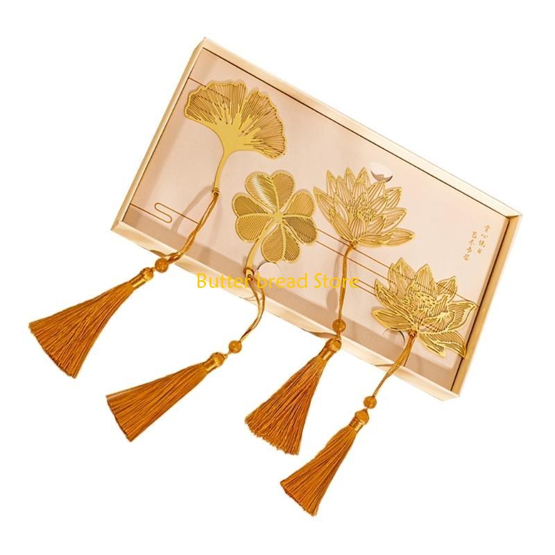 W89C Hollow Out Handmade Book Mark for Book Lovers Vintage Bookmarks for Readers, Metal Bookmarks with Pendant Designs