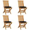 Garden Chairs with Black Cushions 4 Pcs Solid Teak Wood