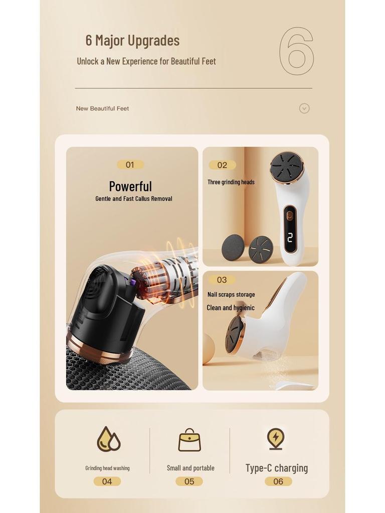 Wasserdichte elektrische Fußfeile & Hornhautentferner mit Staubsauger zur Pflege abgestorbener Haut