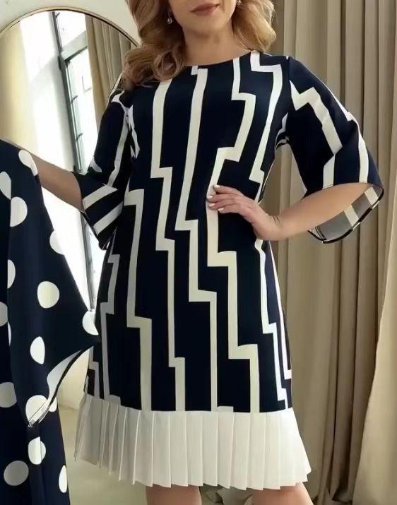 Summer 2026 European & American Striped Patchwork Pleated Dress S чёрный