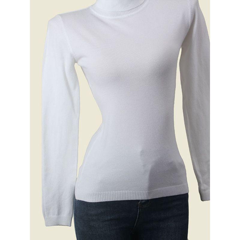 Normcore White High Collar Bottoming Shirt Casual Fall and Winter Warm Long Sleeves Knitting Pullover Tops Women