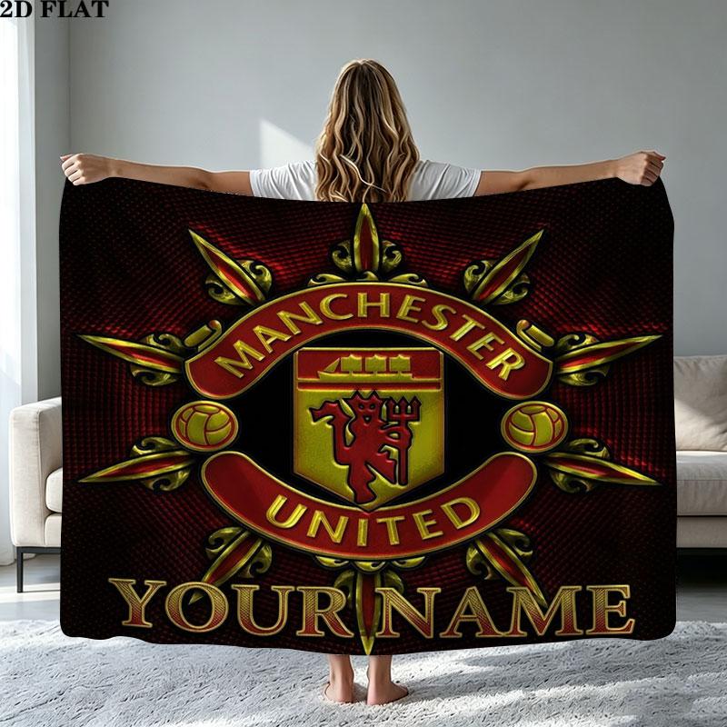 1PC Manchester United F Custom Name Patterned Flannel Blanket Suitable For All Seasons for Home Decor Warmth and Comfort Gifts Holiday Present