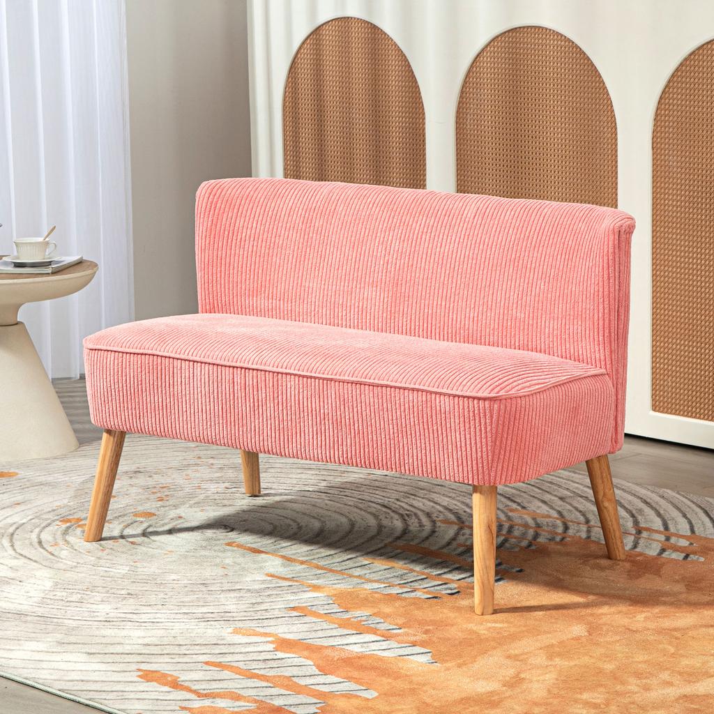 Two-Seater Sofa, Elegant Scandi Design, Solid Wood Frame, Up To 150 Kg, 117 X 56.5 X 77 Cm, Pink