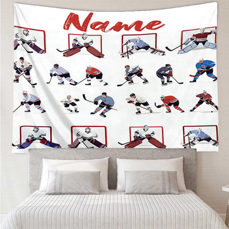 Custom Name ice hockey Print Tapestry, Backdrop, Easy Setup, Ideal for Bedroom, Office & Living Room, with Aesthetic Wall Hanging Decor.