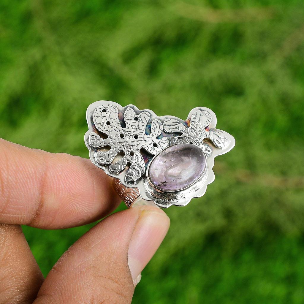Natural African Amethyst Gemstone Promise Adjustable Ring 925 Sterling Silver