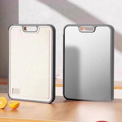 Double Sided Stainless Steel Fruit Cutting Board Anti Bacterial Anti Mold Kitchen Chopping Board Wheat Straw