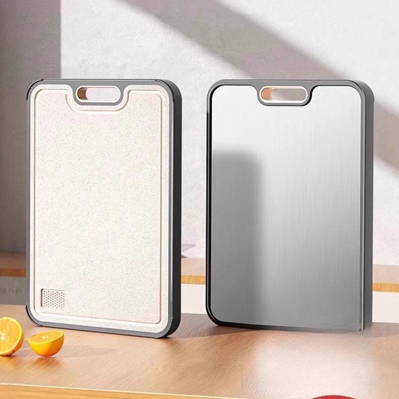 Double Sided Stainless Steel Fruit Cutting Board Anti Bacterial Anti Mold Kitchen Chopping Board Wheat Straw