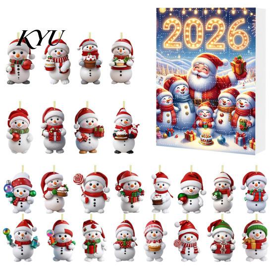 Weihnachts-Adventskalender 2026, Schneemann 24-Tage-Countdown-Box mit Acryl-Aufhänger für Mädchen Jungen Anhänger, Festlicher Baumschmuck, Feiertagsgeschenk Kinder