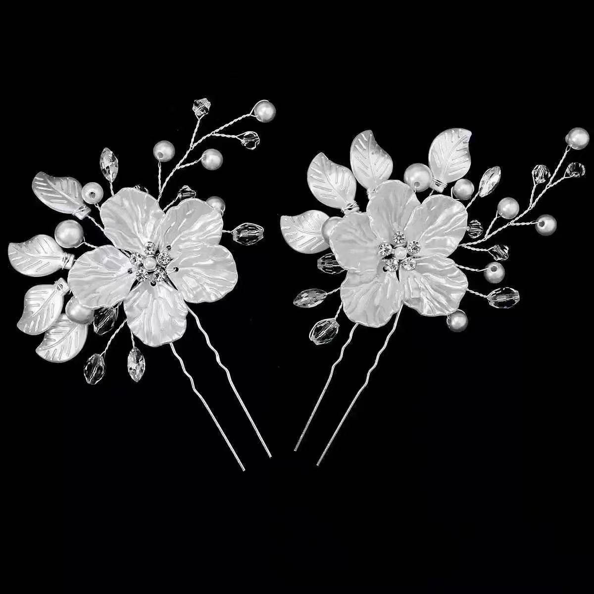 White Pearl Flower Bridal Hair Clip - European & American Crown Headdress for Wedding Updo