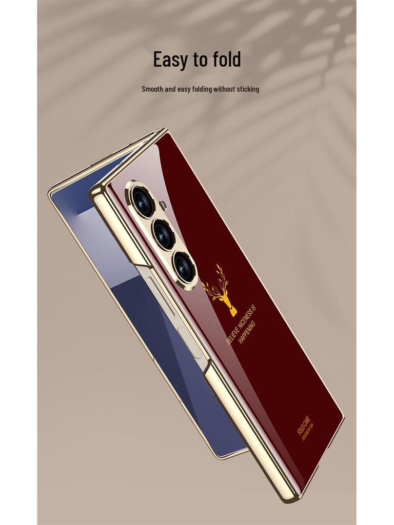 Compatible Samsung Z Fold7 Foldable Phone Case with Painted Glass, HD Film, and Integrated Flip Cover.