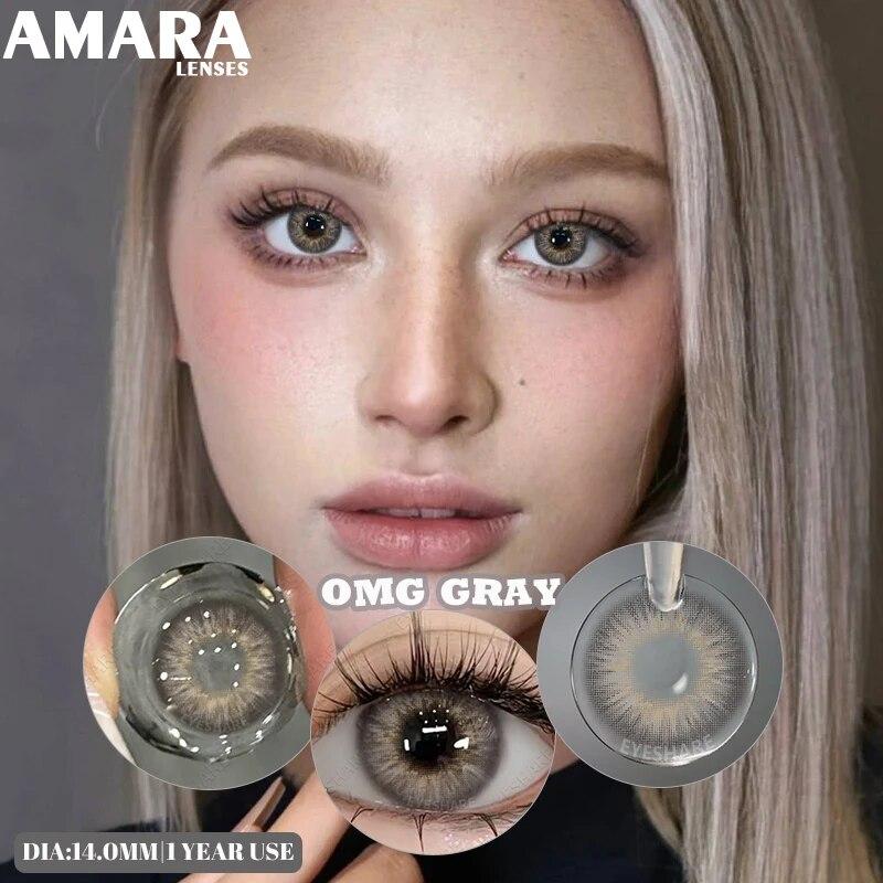 AMARA 1Pair Colored Contact Lenses for Eyes Brown Pupis OMG Series Gray Eye Lenses Yearly Fashion Lenses Cosmetic Eye Contacts