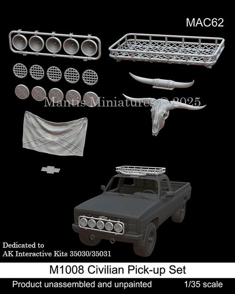 Mantis Miniatures Scale Modern American Civilian Pickup Truck Equipment Set AK Plastic Model Parts MAC62 1/35 (for Interactive) (Truck)