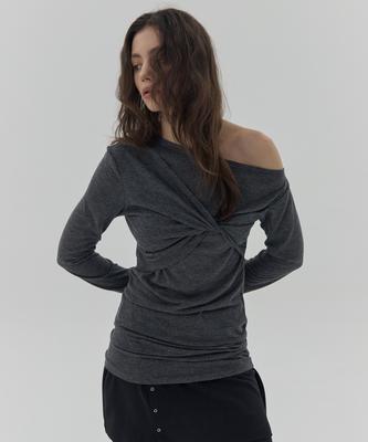 DEARSTALKER Ruka Twisted Ribbon Off-Shoulder T - Charcoal