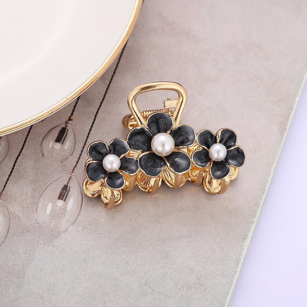 Elegant Hair Claw 2025 Trendy Metal Head Hairpin Gold Hair Clamps Women Fashion Flower Claw Clip чёрный