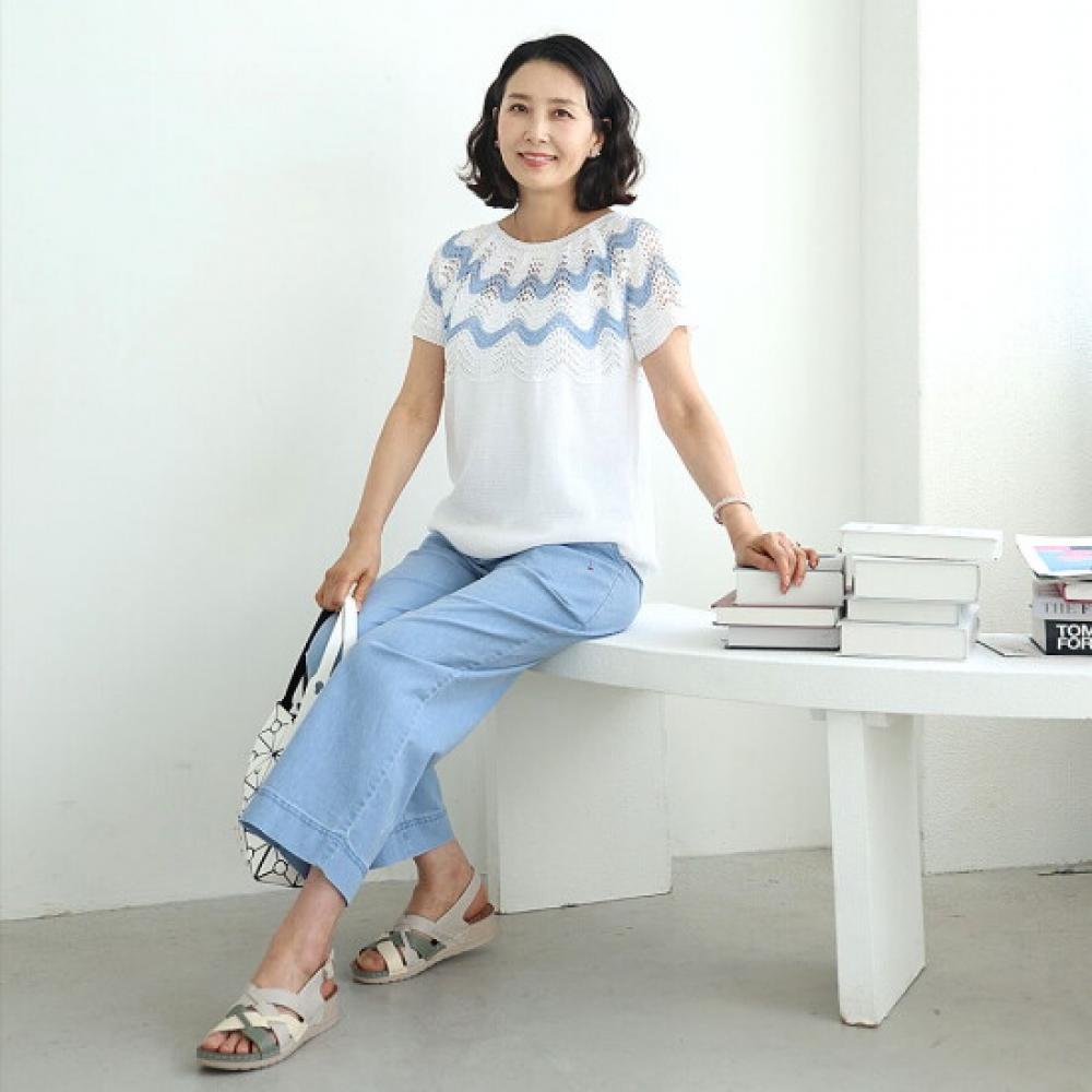 Shiz Madam Long Sleeve Tee Cotton Linen Punching Wave T57546