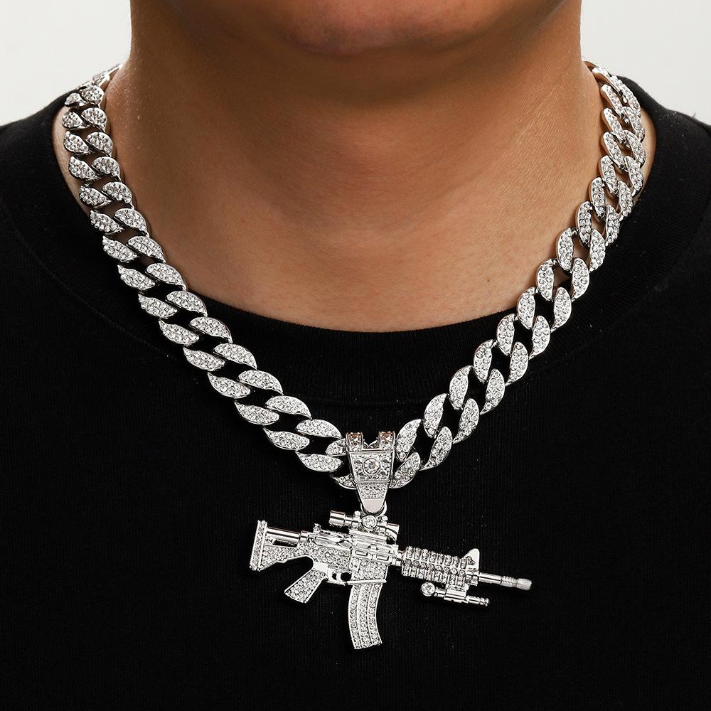 Diamond Gun Jewelry Alloy Simulation Ak Weapon Model Hip Hop Men'S Necklace