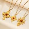 Fashion Geometry Stainless Steel Imitation Tiger Eye Stone Necklace Pendant Sweater Chain