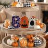 Freestanding Wood BOO Block Set Halloween Wooden Ornaments, Lettering Decorations, Rustic Bat Pumpkin Ghost Playful Desktop Decorations Table
