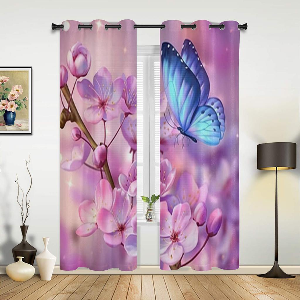 Schmetterling und Rosa Kirschblüten Fenstergardinen für Wohnzimmer Luxus Schlafzimmer Dekor Vorhänge Küchenfensterbehandlungen Vorhänge