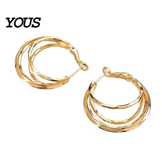 Earring 1 Pair Gold/Silver Hoop Earrings for Women, Chunky Casual And Formal Triple Split Earrings, Multi Statement Jewelry