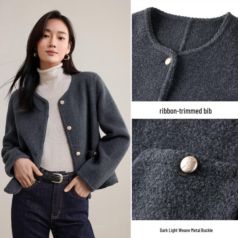 Shangdubila Women's Pure Wool Tweed Short Coat