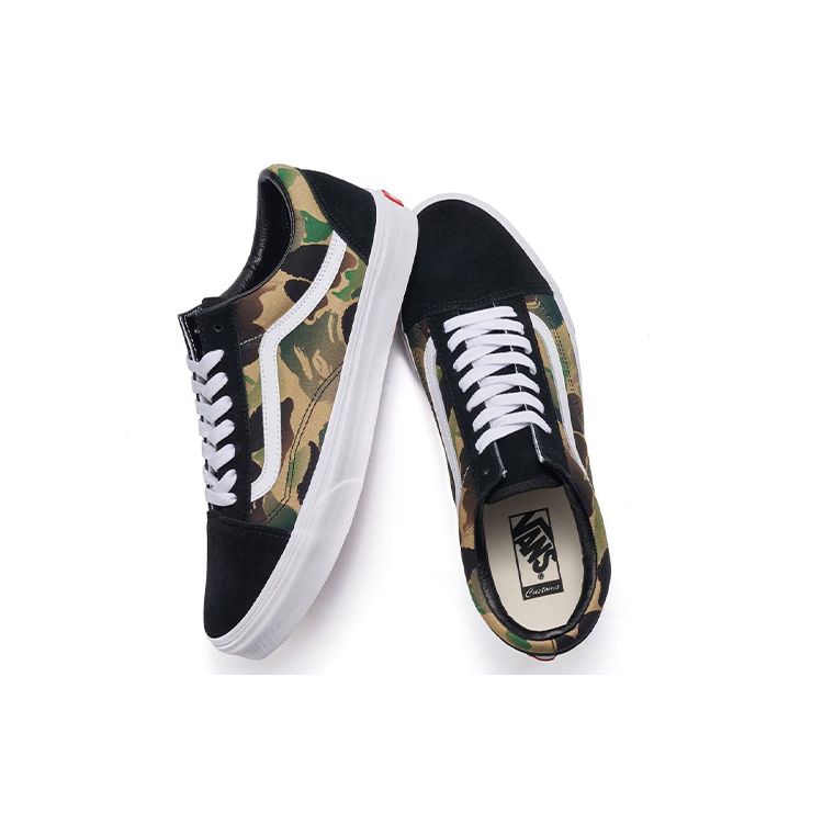 A Bathing Ape X Vans Old Skool Leather Low Top Skate Shoes Black Camouflage Unisex Sneakers VN0A4OE22DR