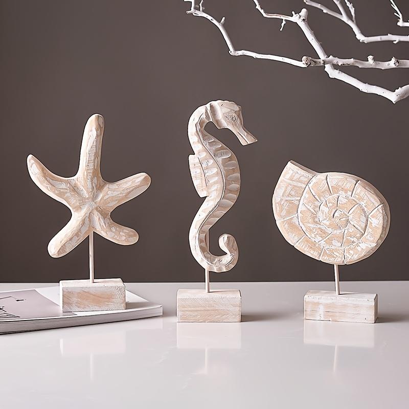 Mediteranean Style Home Decoration Accessories Wooden Crafts Starfish Conch Hippocampus Wood Carving Marine Living Room Decor