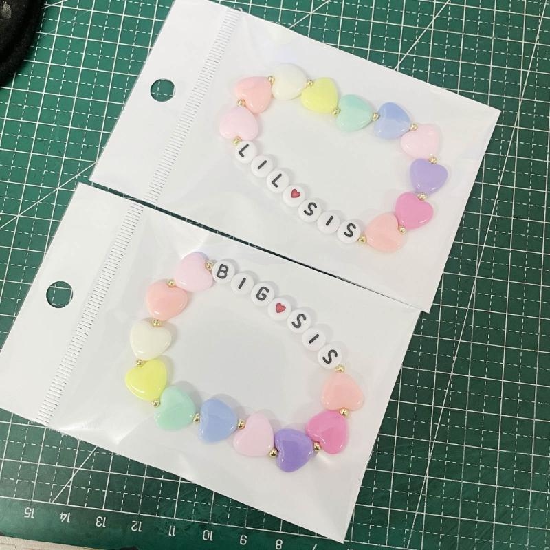 2Pcs Colorful Bead Sister Handchain Set Lettered Bangles Handcrafted Heart Bracelets for Siblings Friendship Bangle