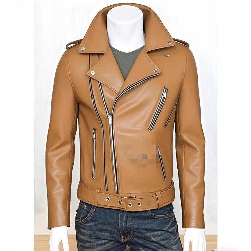 Autumn and winter leather jacket men's new leather jacket men's stand-up collar slim PU leather top trendy men's jacket