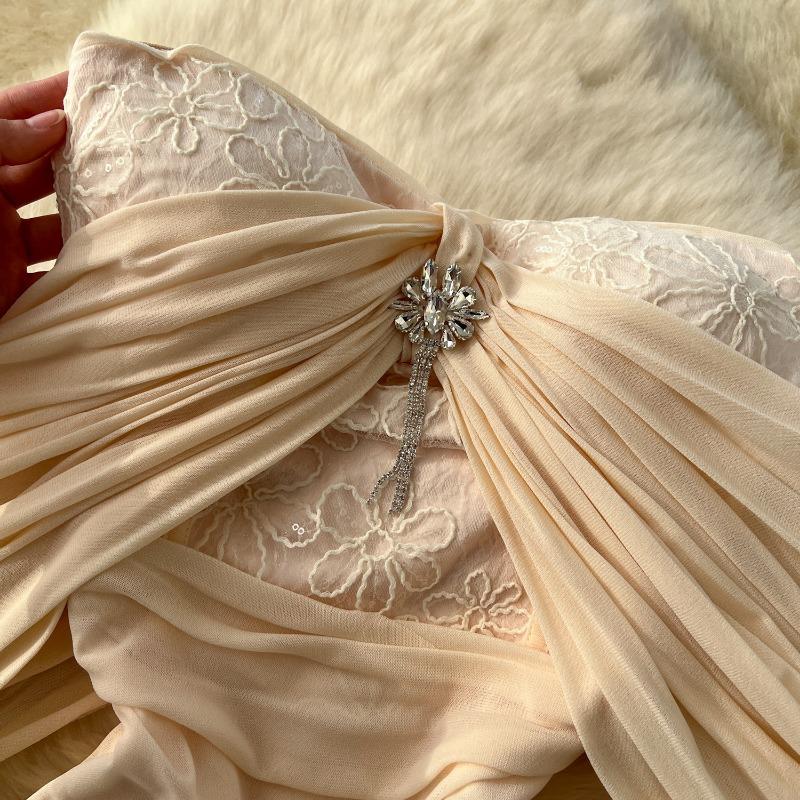 Women's High-end Socialite Sequined Embroidered Cinched-waist Slimming Mesh Dress