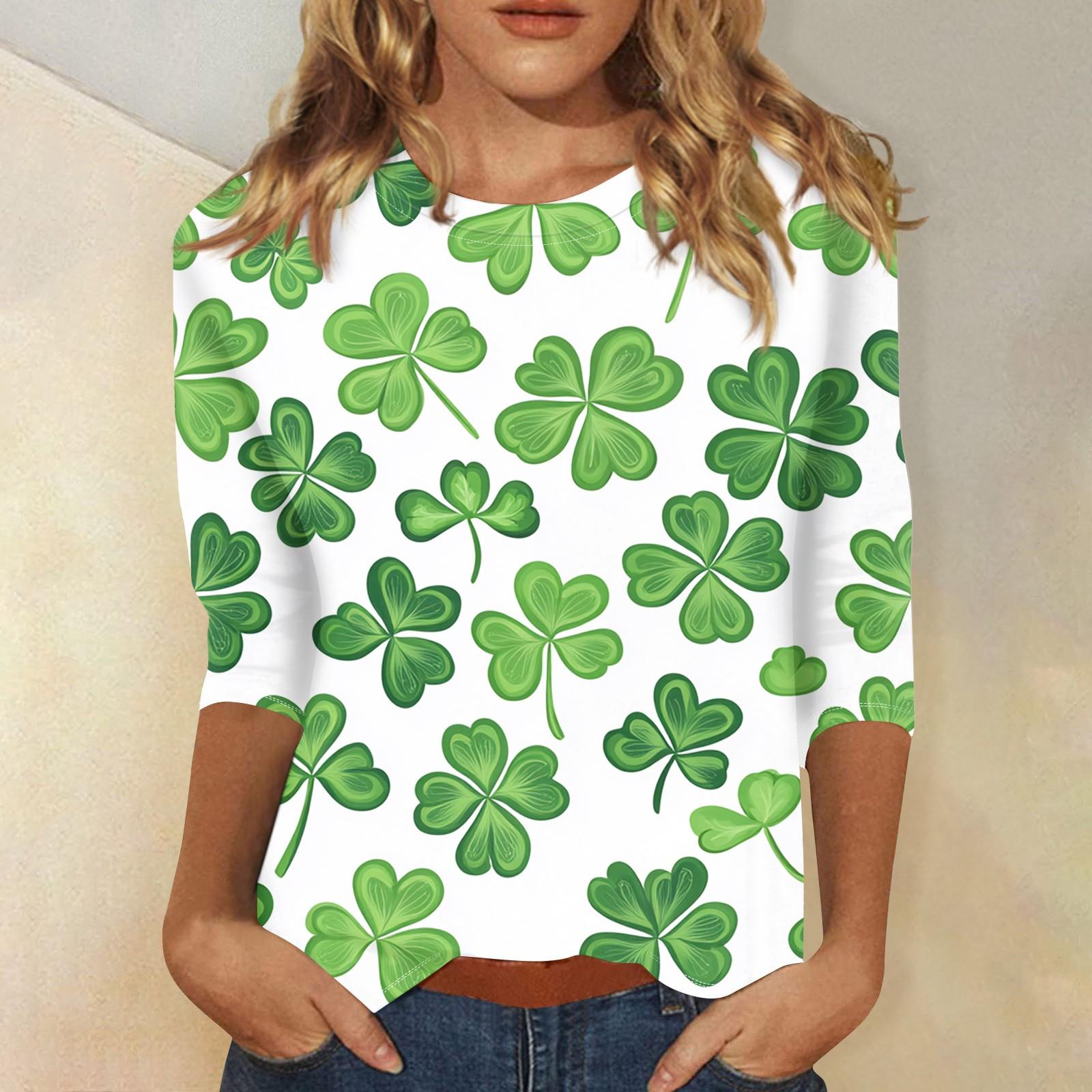 

Женский стильный повседневный круглый вырез St. Футболка с рукавом три четверти и принтом ко Дню Святого Патрика L зелёный