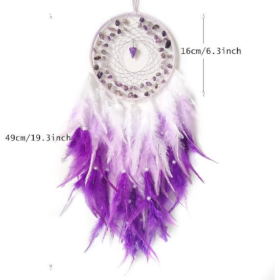 Purple Dream Catcher Wall Decor Feather Dream Catchers with Crystal Pendant Handmade Dreamcatcher Wall Hanging Ornament for Bedroom Living Room Home