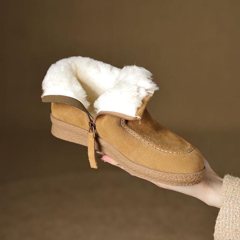 Fashion NEW Winter Women Boots Cow Suede Leather Shoes for Women Round Toe Thick Heel Shoes Zipper Wool Bland Ankle Boots Platform Boots