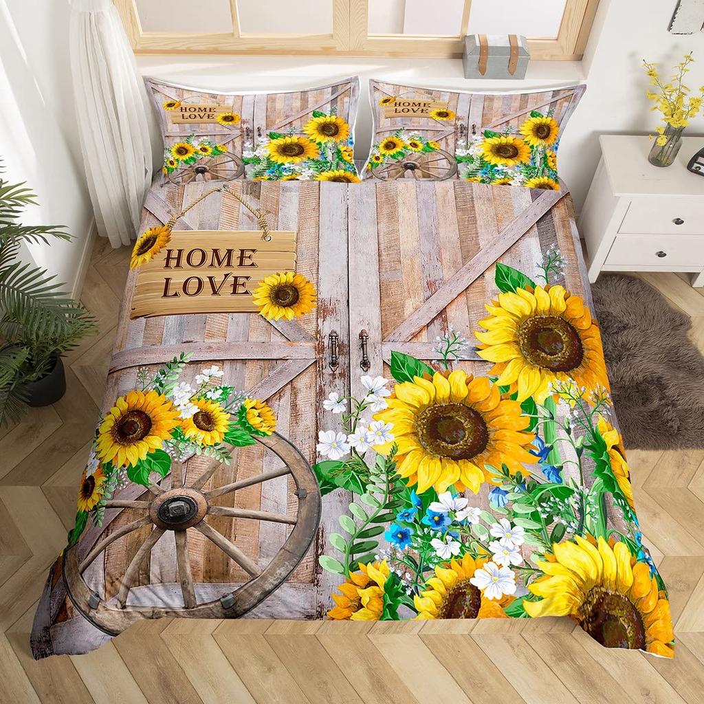 Sunflower Bedding Set For Kids Girls Boys Black White Milk Cow Print Comforter Cover Spring Summer Floral Duvet Cover