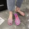 [Armano] Baotou Semi-slippers Women's Summer Wear Flat-bottomed Rhinestone Bows Transparent Soft-bottomed Fish Mouth Cool Slippers