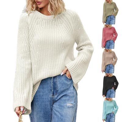 Einfarbiger Damenpullover, gestrickter Patchwork-Pullover