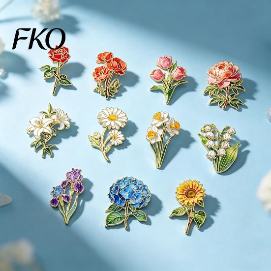 Smooth Edge Brooch Pin, Enamel Flower Design with Edges, Long-lasting Lightweight Zinc Alloy Badge for Jackets Scarves Bags Gift Exquisite Shape